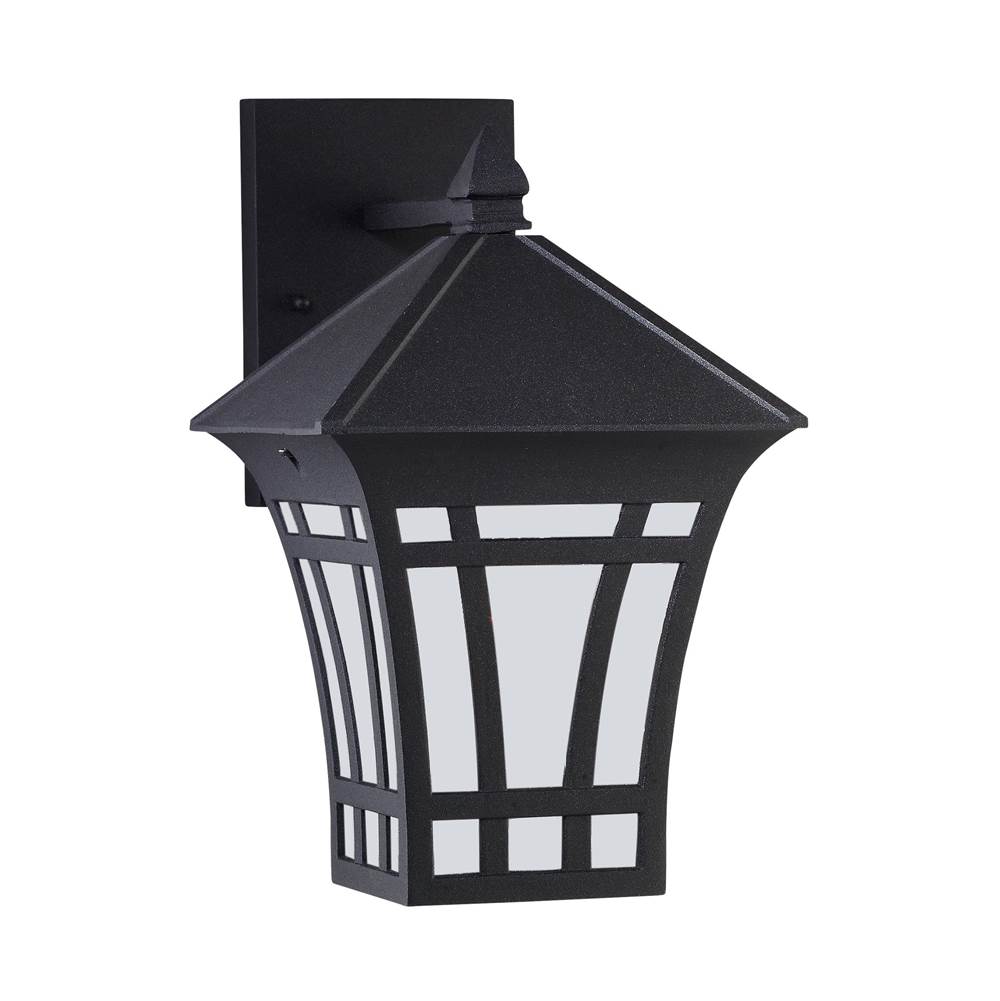 Generation Lighting Herrington Transitional 1-Light Led Outdoor Exterior Medium Wall Lantern Sconce In Black Finish With Etched White Glass Panels