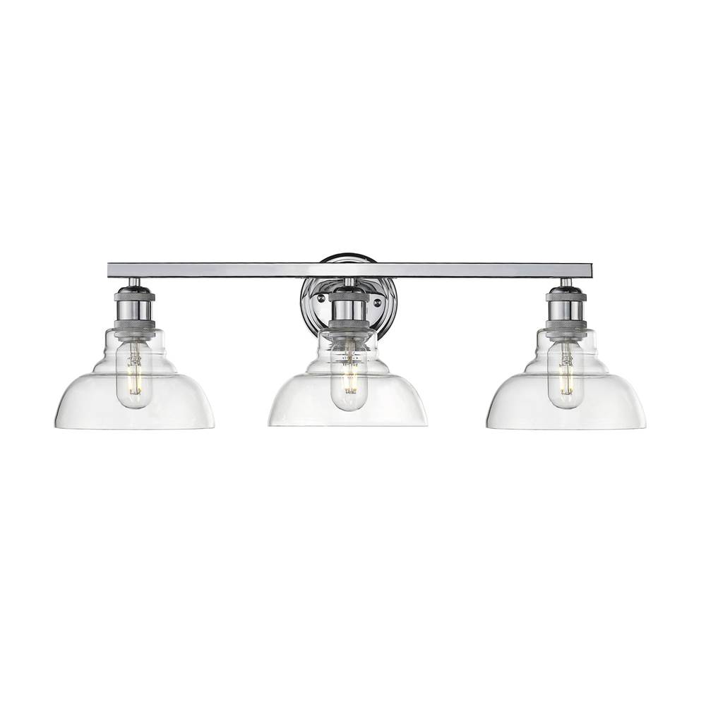 Golden Lighting Carver 3-Light Bath Vanity in Chrome with Clear Glass Shades