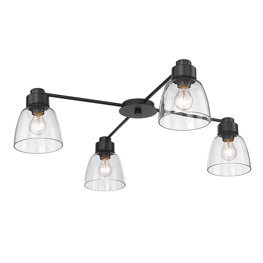 Golden Lighting Remy 4 Light Flush Mount in Matte Black with Clear Glass Shade