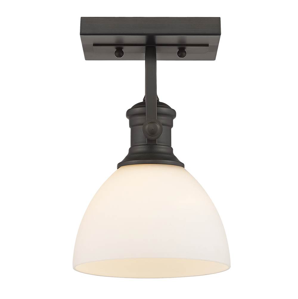 Golden Lighting Hines 1-Light Semi-Flush in Rubbed Bronze with Opal Glass