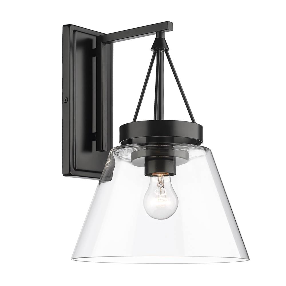 Golden Lighting Penn 1 Light Wall Sconce in Matte Black with Clear Glass Shade