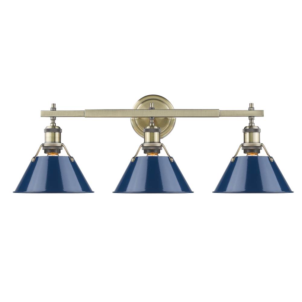 Golden Lighting Orwell AB 3 Light Bath Vanity in Aged Brass with Navy Blue Shade