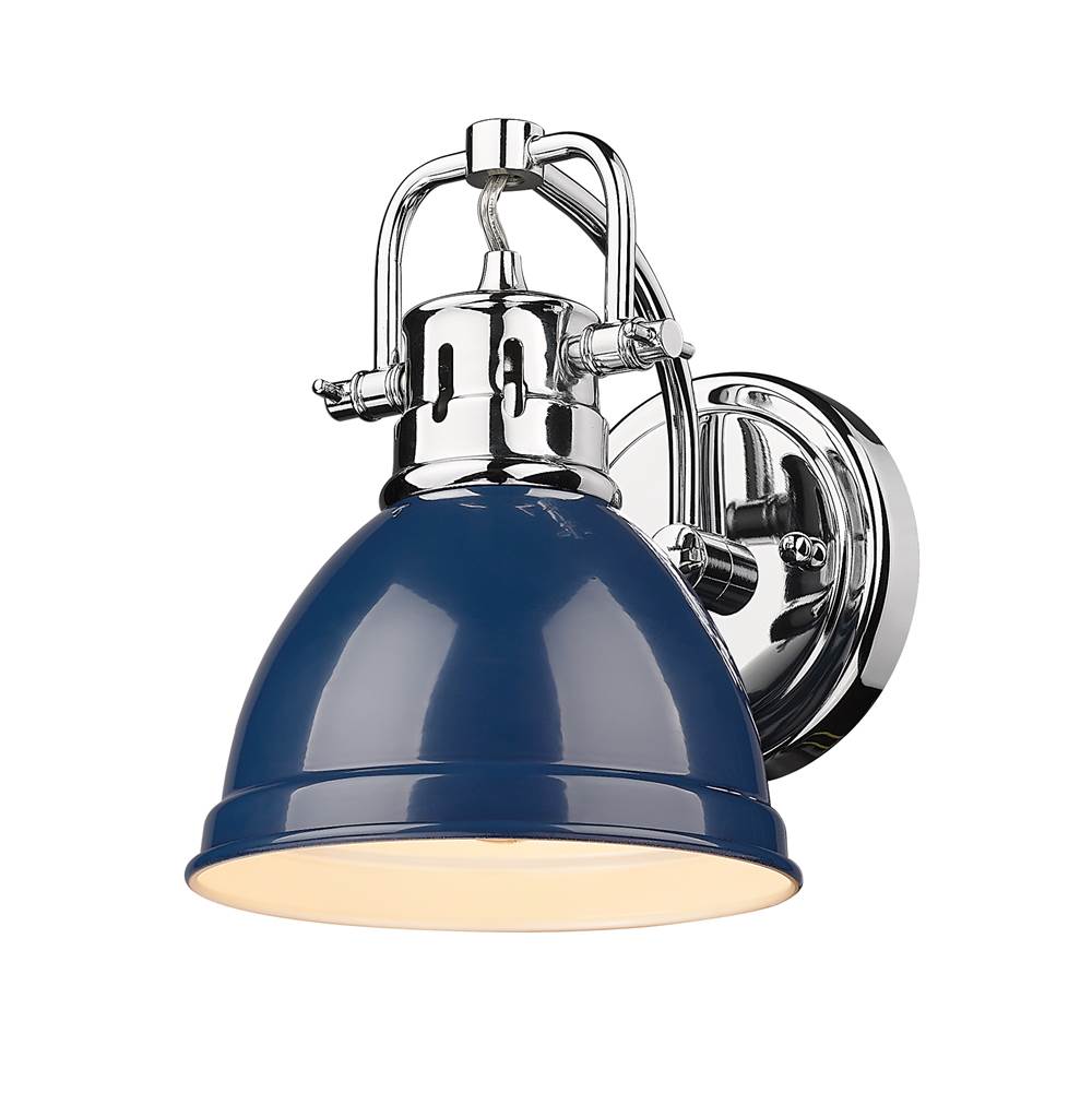 Golden Lighting Duncan CH 1 Light Bath Vanity in Chrome with Navy Blue Shade Shade
