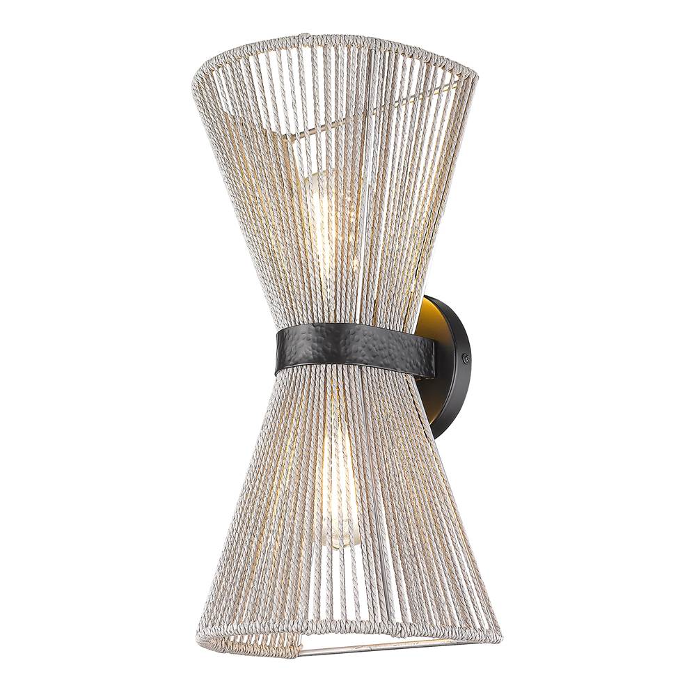 Golden Lighting Avon 2 Light Wall Sconce in Matte Black with Bleached Raphia Rope