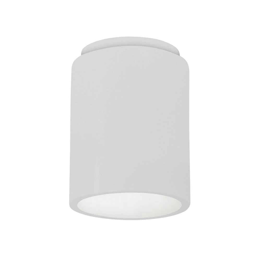 Justice Design Cylinder Flush-Mount (Outdoor) in Gloss White (outside and inside of fixture)