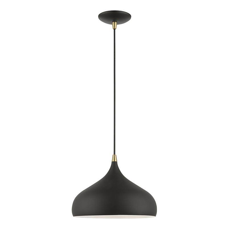 Livex 1 Light Textured Black with Antique Brass Accents Pendant