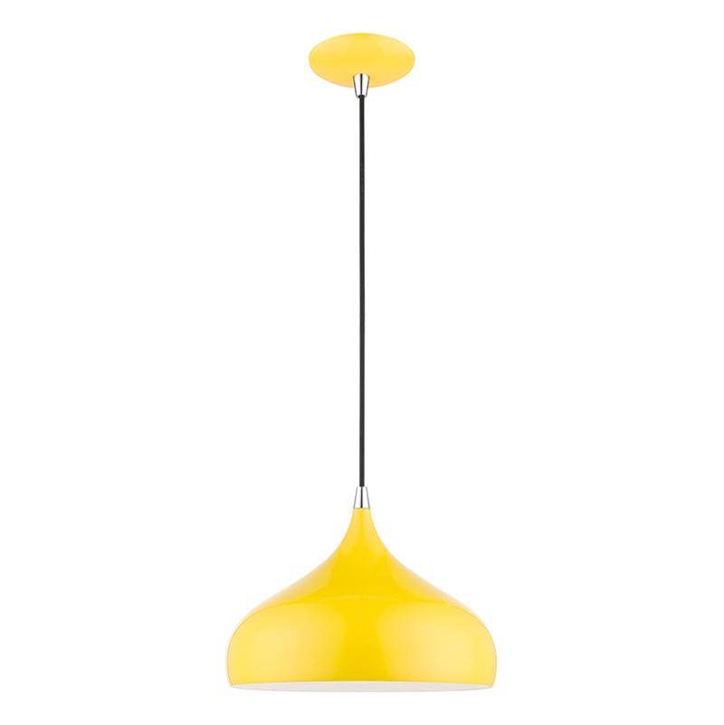 Livex 1 Light Shiny Yellow with Polished Chrome Accents Pendant