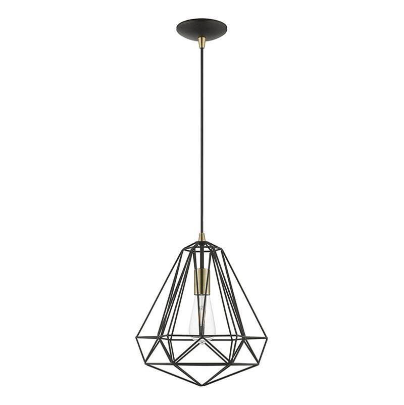 Livex 1 Light Textured Black with Polished Chrome Accents Pendant