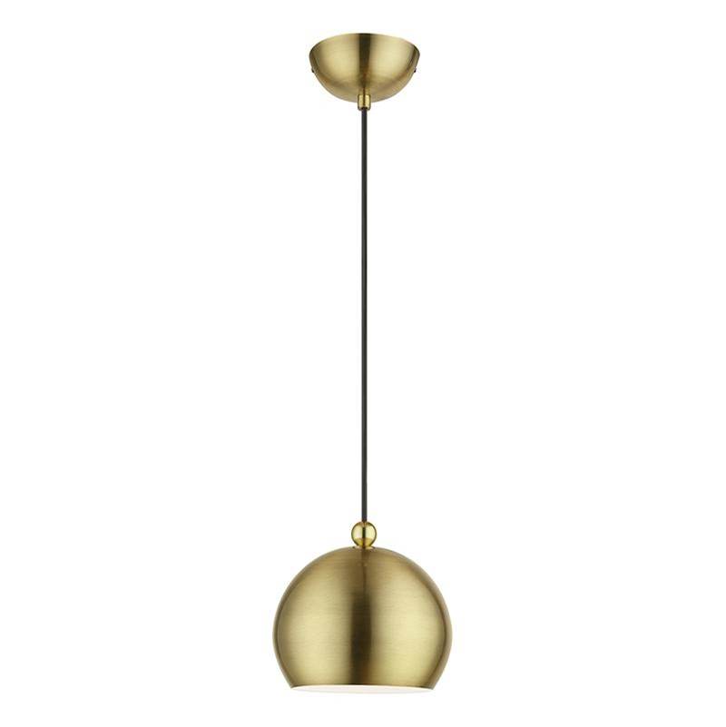 Livex 1 Light Antique Brass with Polished Brass Accents Globe Mini Pendant