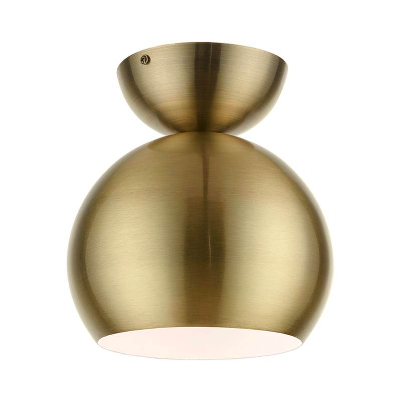 Livex 1 Light Antique Brass Globe Semi-Flush