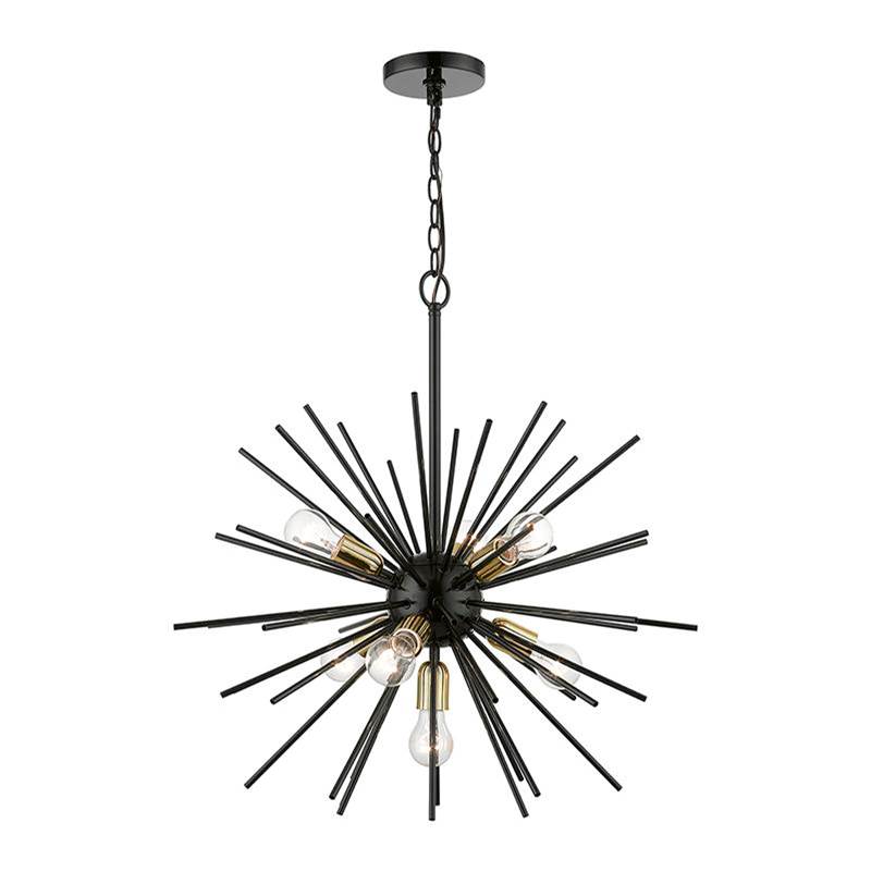 Livex 7 Light Shiny Black with Polished Brass Accents Pendant Chandelier