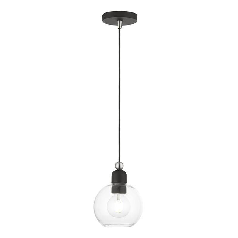 Livex 1 Light Black with Brushed Nickel Accents Sphere Mini Pendant