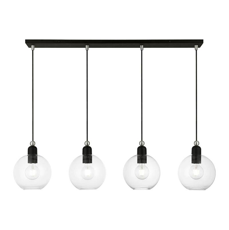 Livex 4 Light Black with Brushed Nickel Accents Sphere Linear Chandelier