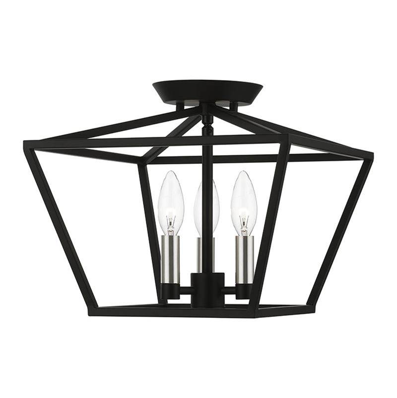 Livex 3 Light Black with Brushed Nickel Accents Square Semi-Flush