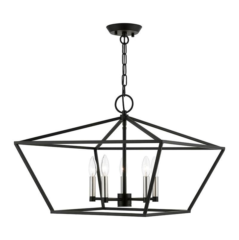 Livex 5 Light Black with Brushed Nickel Accents Chandelier