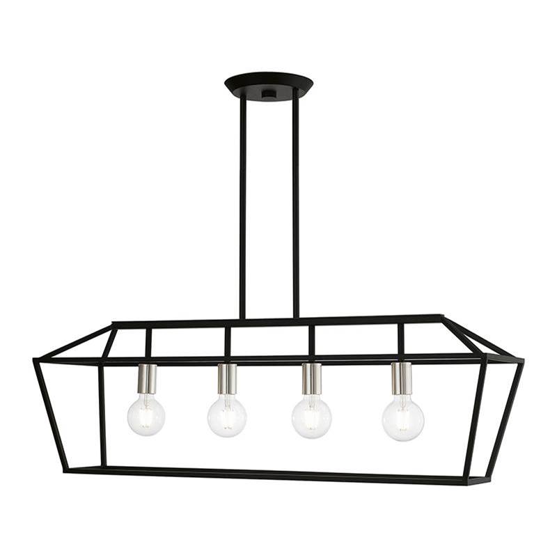 Livex 4 Light Black with Brushed Nickel Accents Linear Chandelier