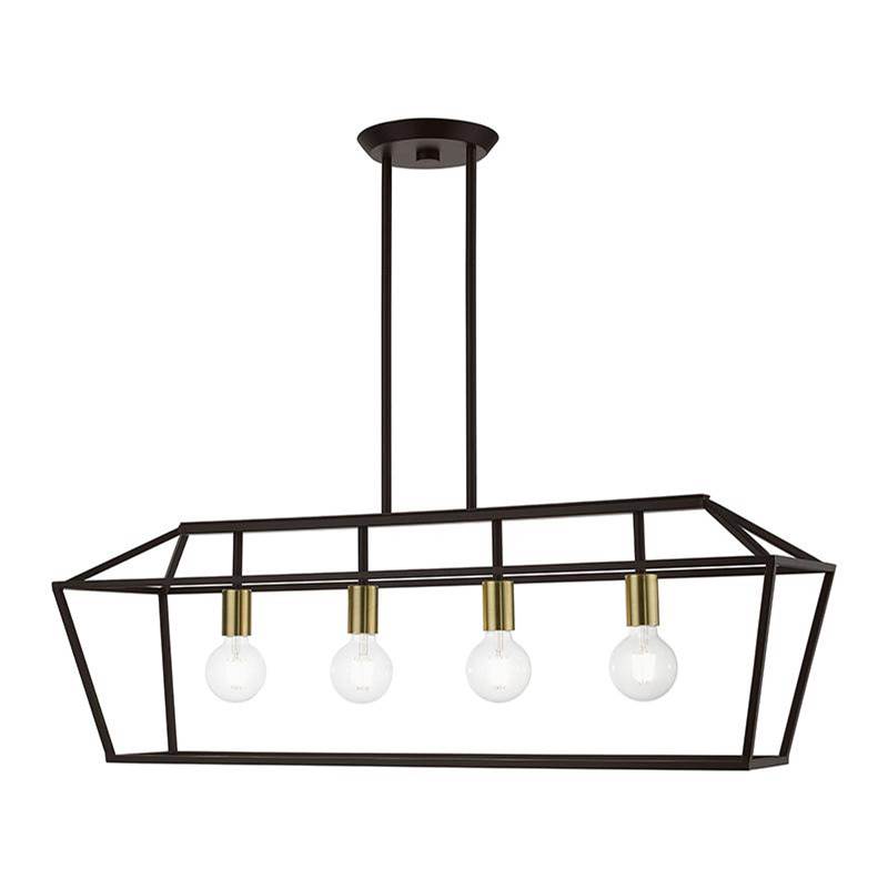 Livex 4 Light Bronze with Antique Brass Accents Linear Chandelier