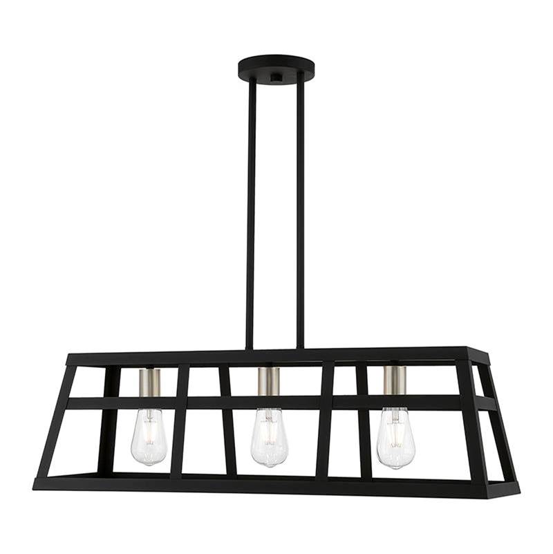 Livex 3 Light Black with Brushed Nickel Accents Linear Chandelier