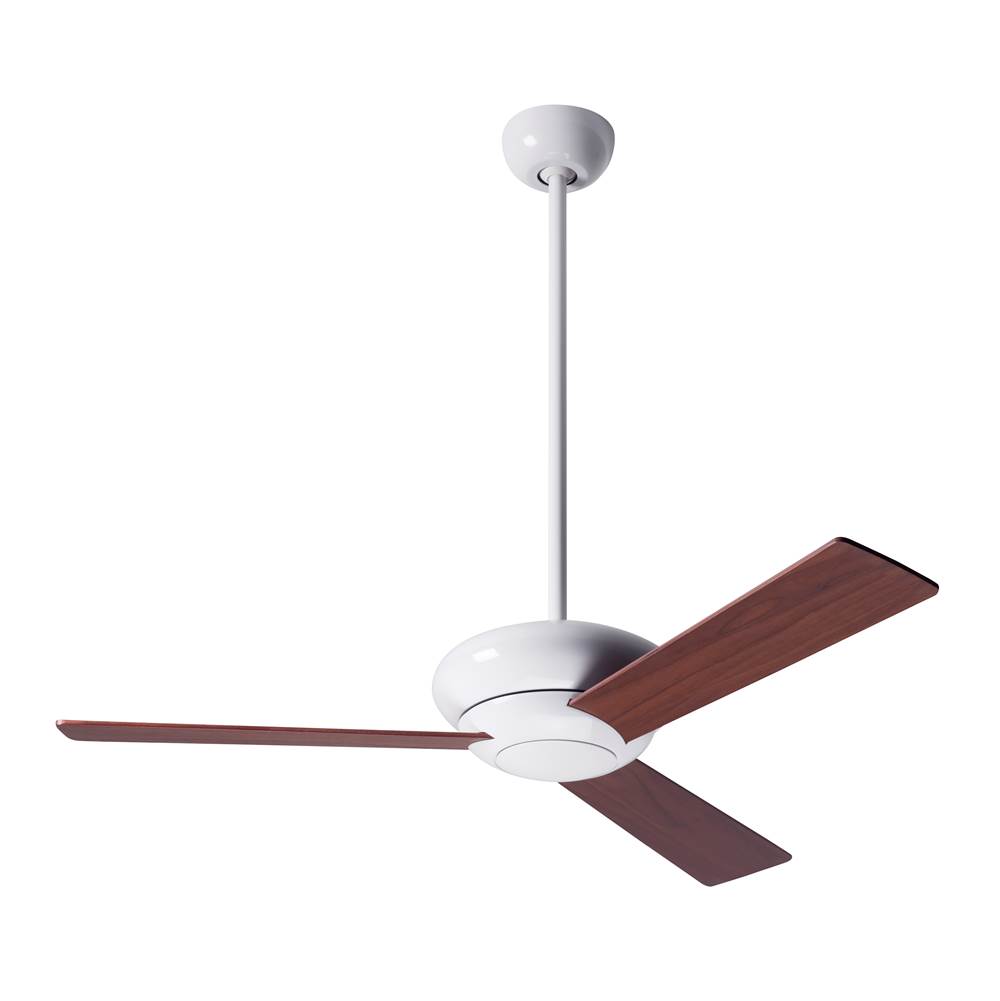 Modern Fan Company Altus Fan; Gloss White Finish; 42'' Mahogany Blades; No Light; Wall Control with Remote Handset (2-wire)