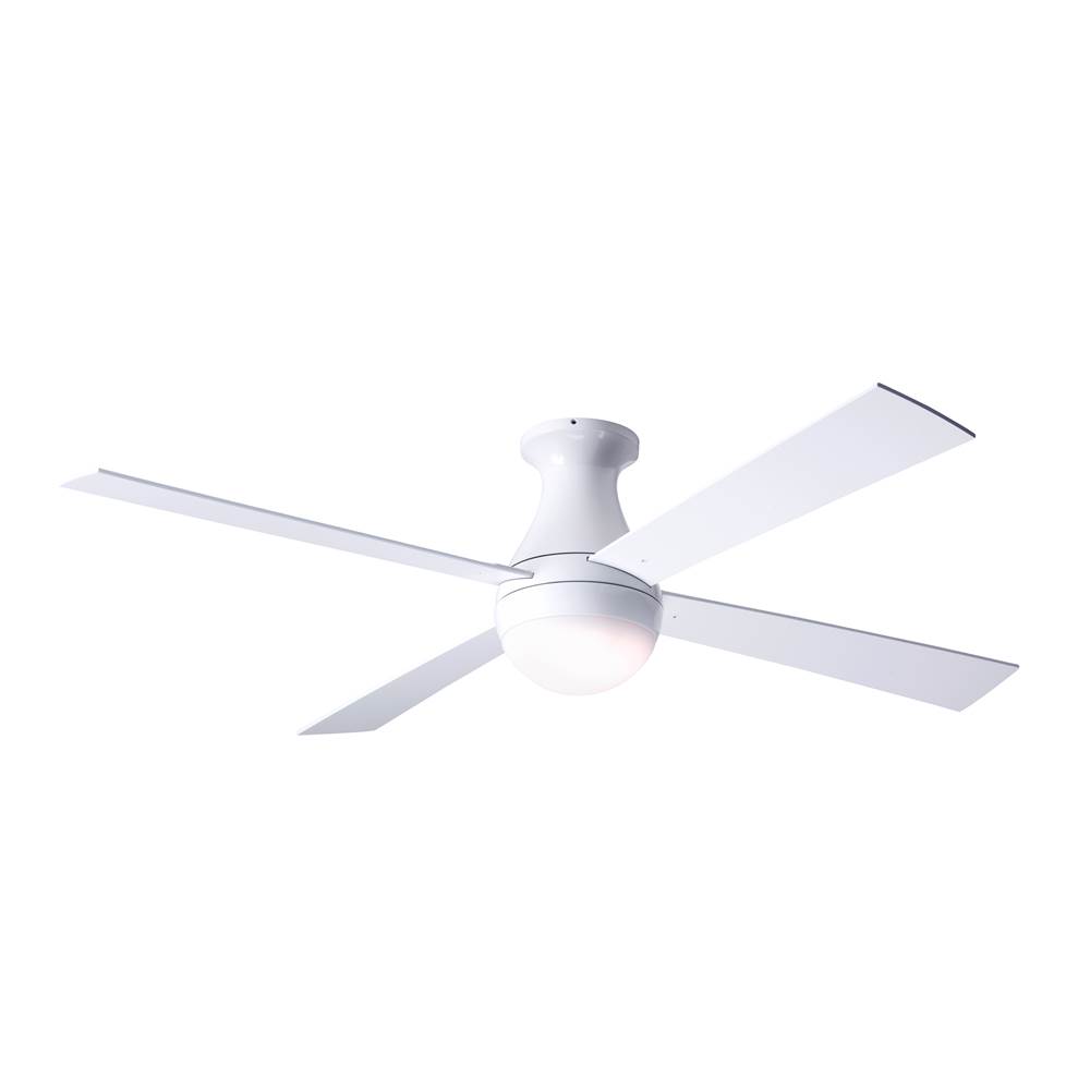 Modern Fan Company Ball Flush Fan; Gloss White Finish; 52'' White Blades; 20W LED; Handheld Remote Control (2-wire)
