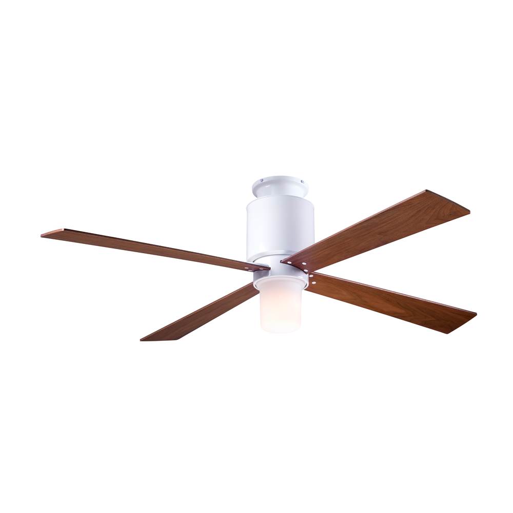 Modern Fan Company Lapa Flush Fan; Gloss White Finish; 50'' Mahogany Blades; 17W LED; Fan Speed and Light Control (2-wire)