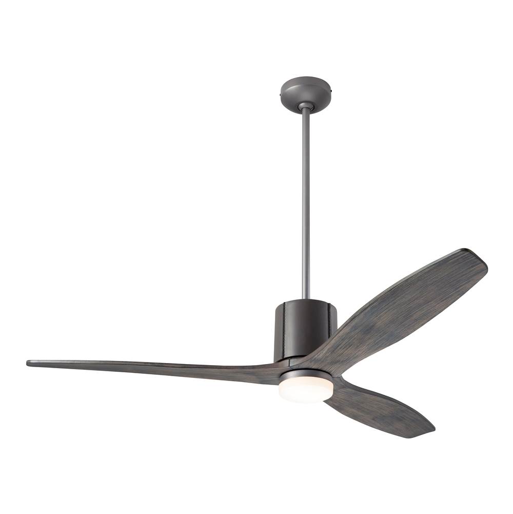 Modern Fan Company LeatherLuxe DC Fan; Graphite Finish with Gray Leather; 54'' Graywash Blades; 17W LED; Wall Control