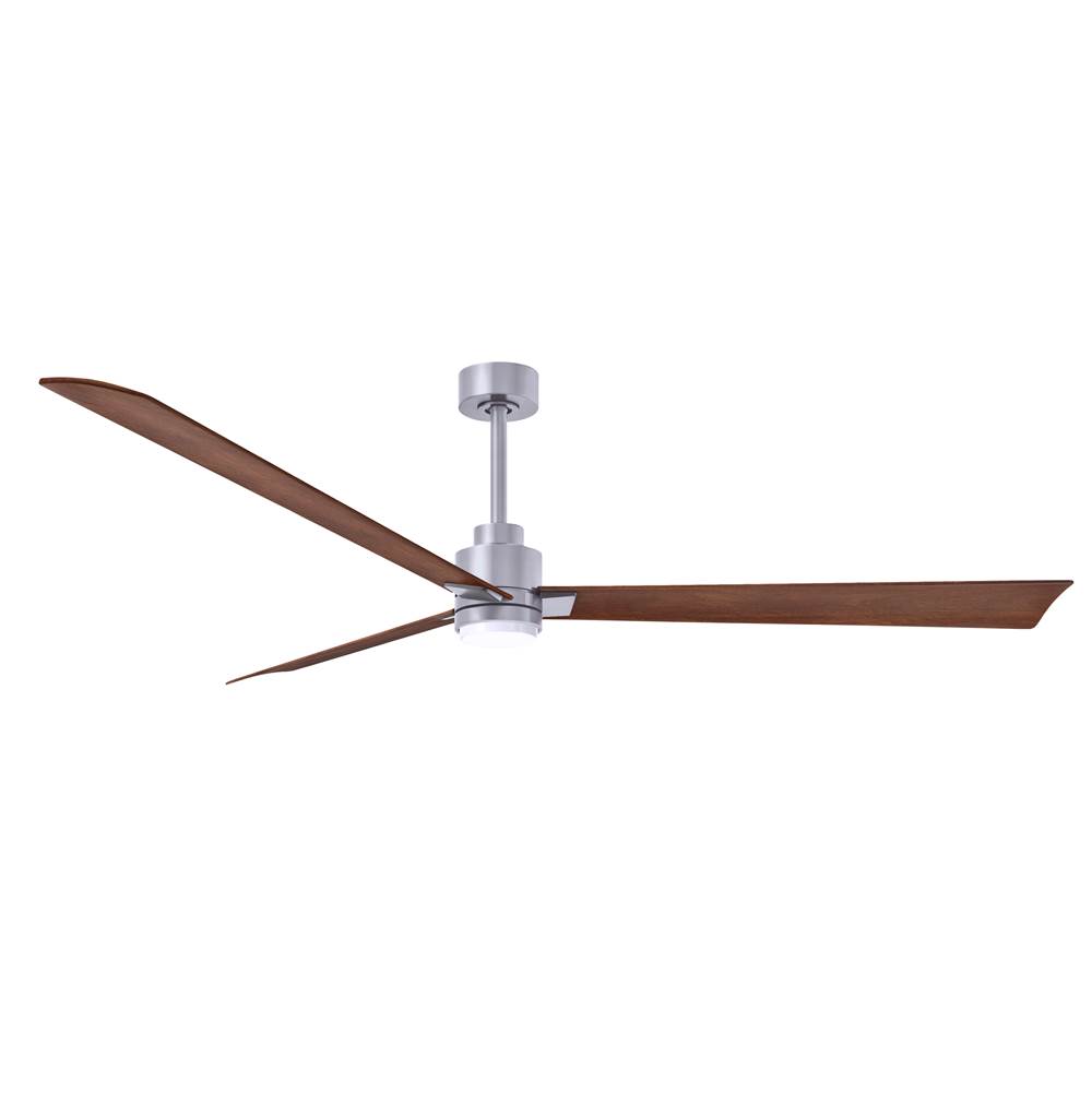 Matthews Fan Company Alessandra 3-blade transitional ceiling fan in brushed nickel finish with walnut blades. Optimized for damp location