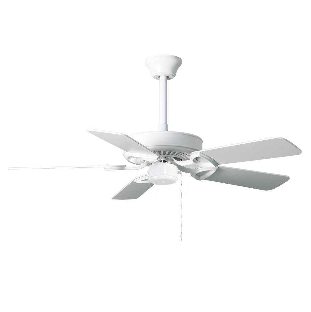 Matthews Fan Company America 3-speed ceiling fan in gloss white finish with 42'' white blades. Made in Taiwan