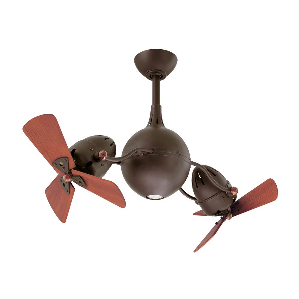 Matthews Fan Company Acqua 360degree rotational 3-speed ceiling fan in textured bronze finish with solid sustainable mahogany wood blades and light kit.