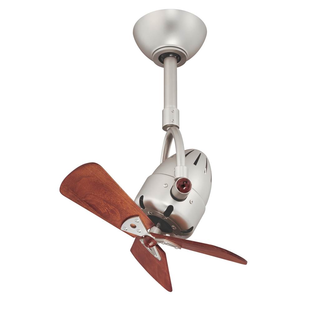 Matthews Fan Company Diane oscillating ceiling fan in Brushed Nickel finish with solid mahogany tone wood blades.