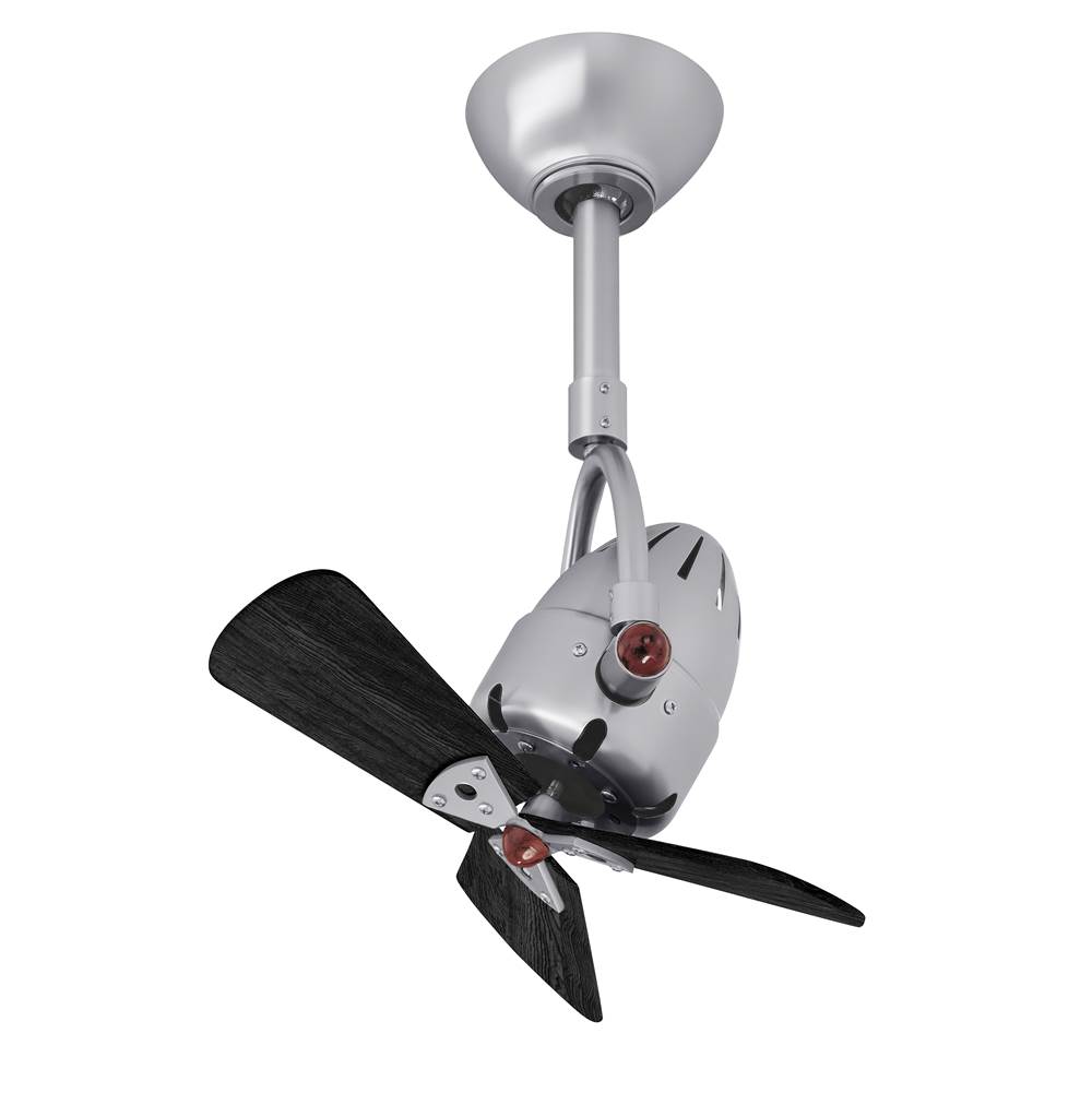 Matthews Fan Company Diane oscillating ceiling fan in Brushed Nickel finish with solid matte black wood blades.