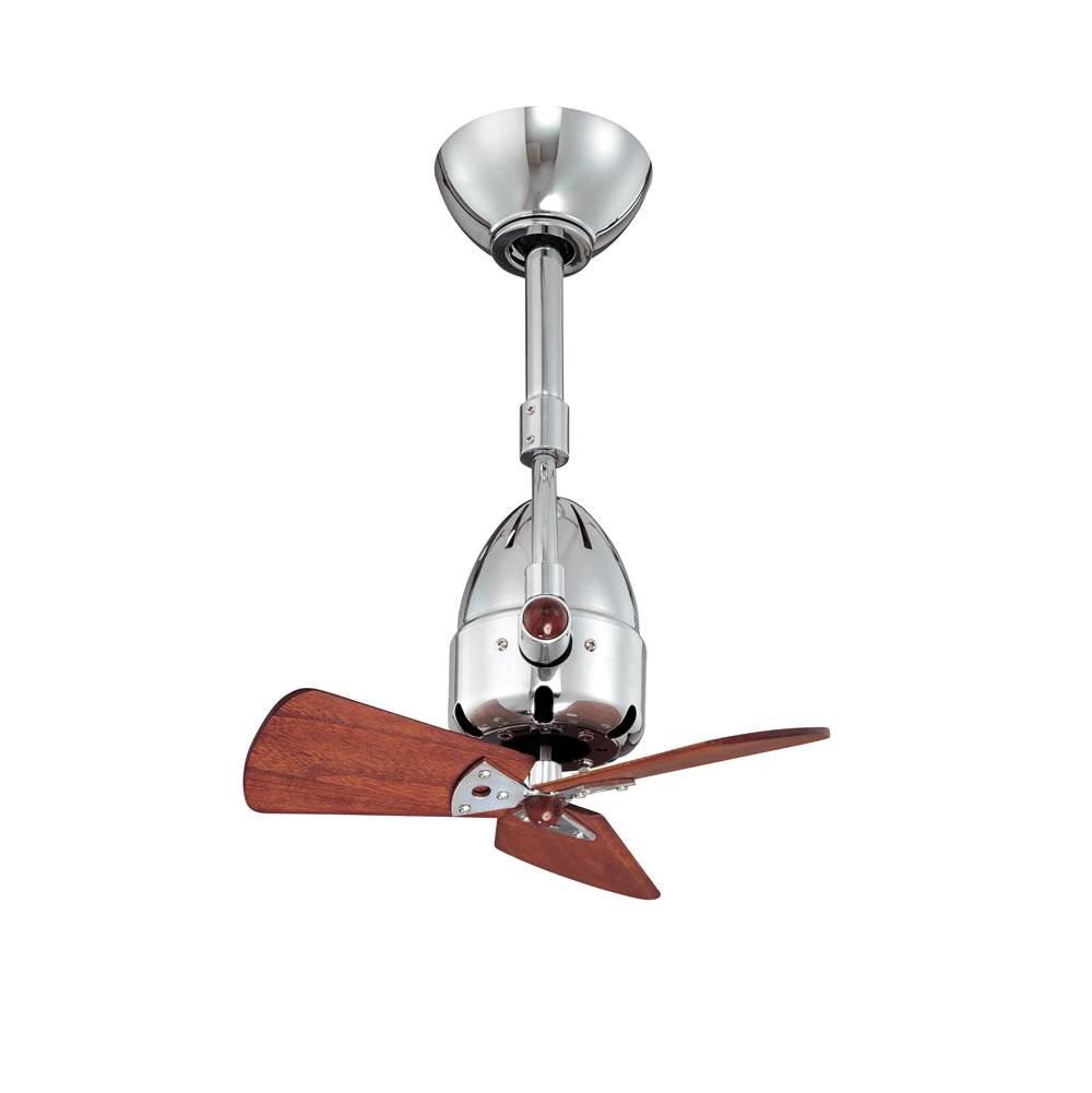 Matthews Fan Company Diane oscillating ceiling fan in Polished Chrome finish with solid mahogany tone wood blades.