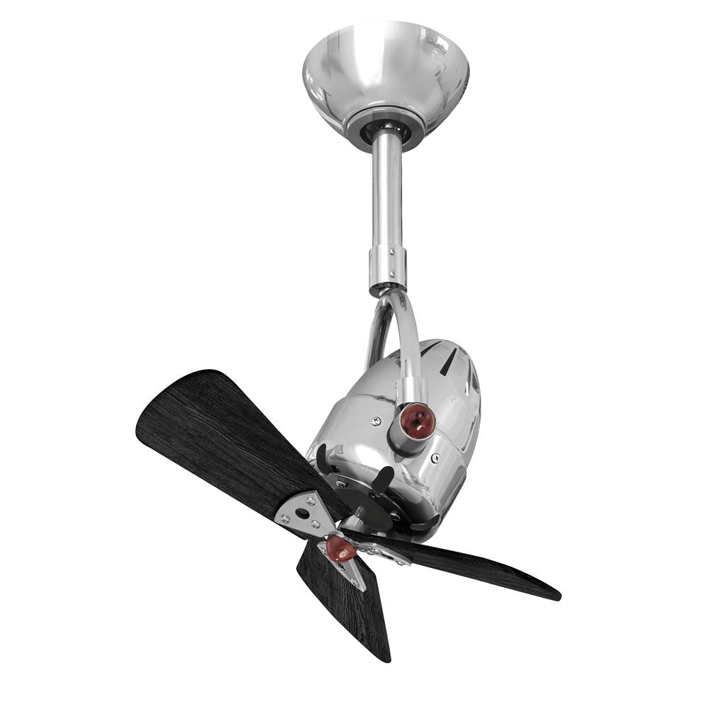 Matthews Fan Company Diane oscillating ceiling fan in Polished Chrome finish with solid matte black wood blades.