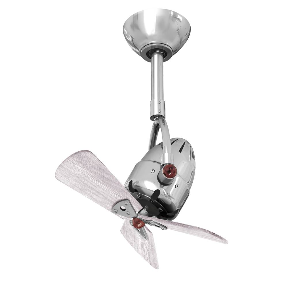 Matthews Fan Company Diane oscillating ceiling fan in Polished Chrome finish with solid barn wood blades.