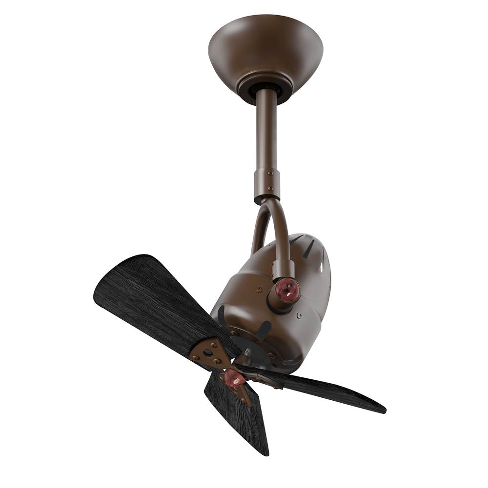 Matthews Fan Company Diane oscillating ceiling fan in Textured Bronze finish with solid matte black wood blades.