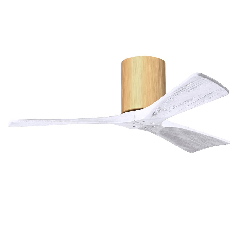 Matthews Fan Company Irene-3H three-blade flush mount paddle fan in Light Maple finish with 42'' Matte White tone blades.