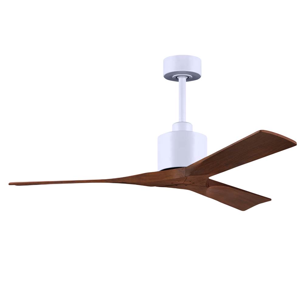 Matthews Fan Company Nan 6-speed ceiling fan in Matte White finish with 52'' solid walnut tone wood blades