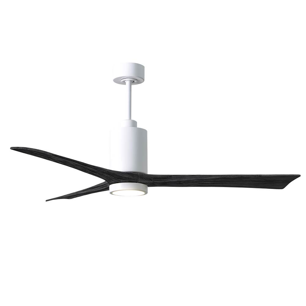 Matthews Fan Company Patricia-3 three-blade ceiling fan in Gloss White finish with 60'' solid matte black wood blades and dimmable LED light kit
