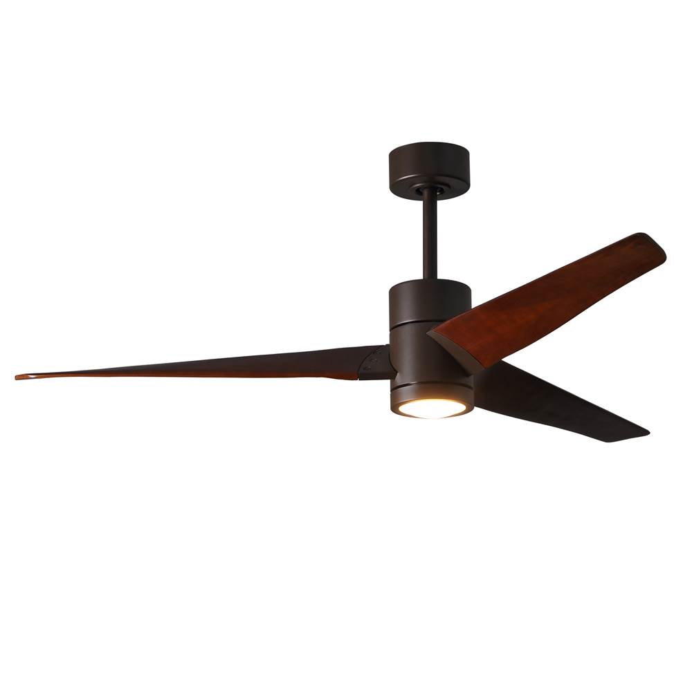 Matthews Fan Company Super Janet three-blade ceiling fan in Textured Bronze finish with 60'' solid walnut tone blades and dimmable LED light kit