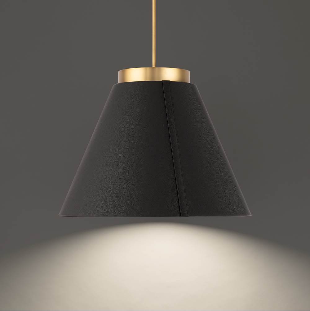 Modern Forms Bentley 24'' LED Indoor Cone Pendant Light 3000K in Black Leather and Aged Brass
