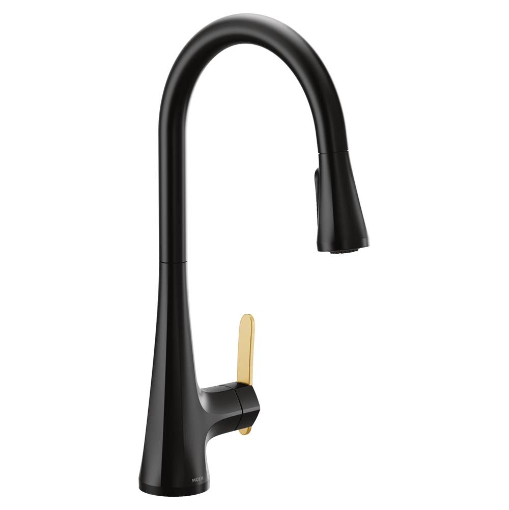 Moen Sinema Single-Handle Pull-Down Sprayer Kitchen Faucet with Power Clean and 2 Handle Options in Matte Black