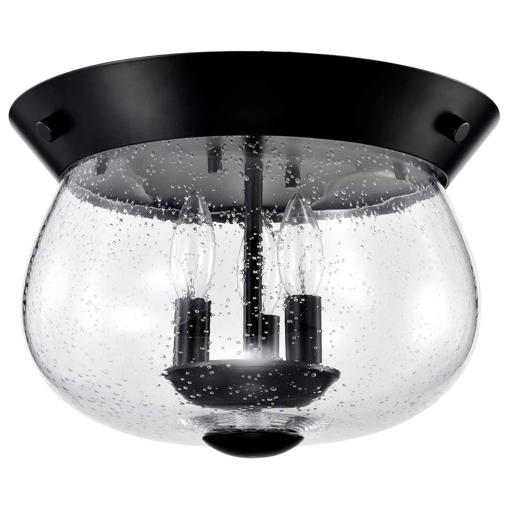 Nuvo Boliver 3 Light Flush Mount; Matte Black Finish; Clear Seeded Glass