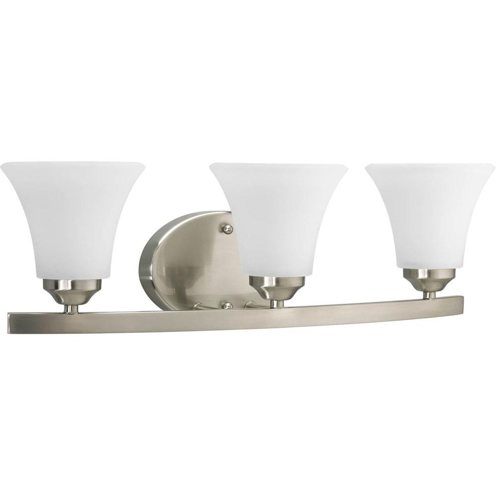 Progress Lighting Adorn Collection Three-Light Brushed Nickel Etched Glass Traditional Bath Vanity Light
