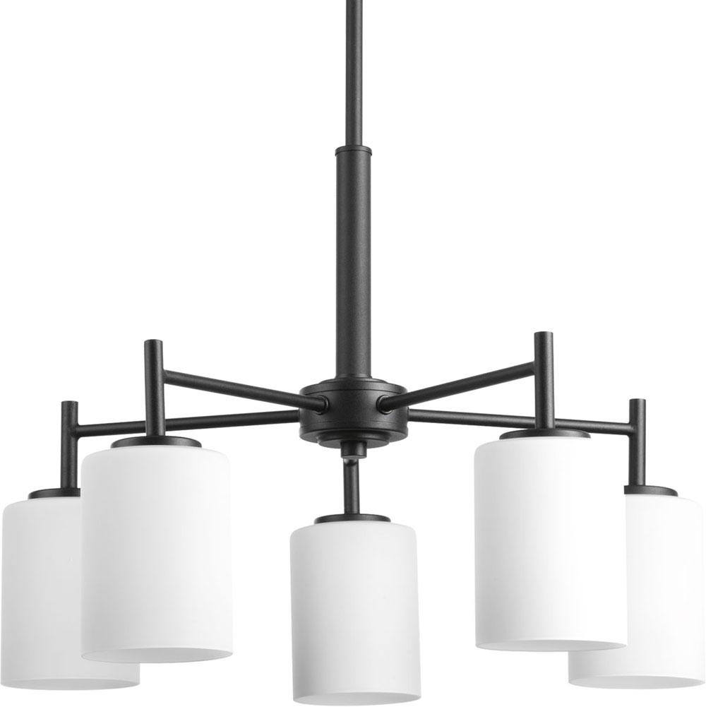 Progress Lighting Replay Collection Five-Light Textured Black Etched White Glass Modern Chandelier Light