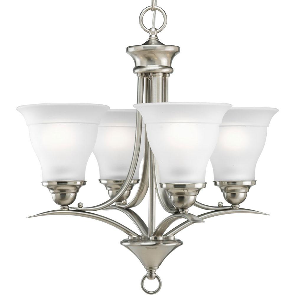 Progress Lighting Trinity Collection Four-Light Brushed Nickel Etched Glass Traditional Chandelier Light