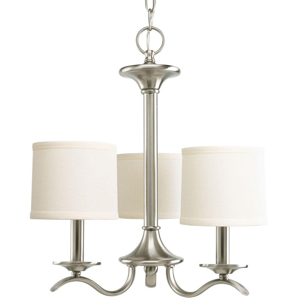 Progress Lighting Inspire Collection Three-Light Brushed Nickel Off-White Linen Shade Traditional Chandelier Light
