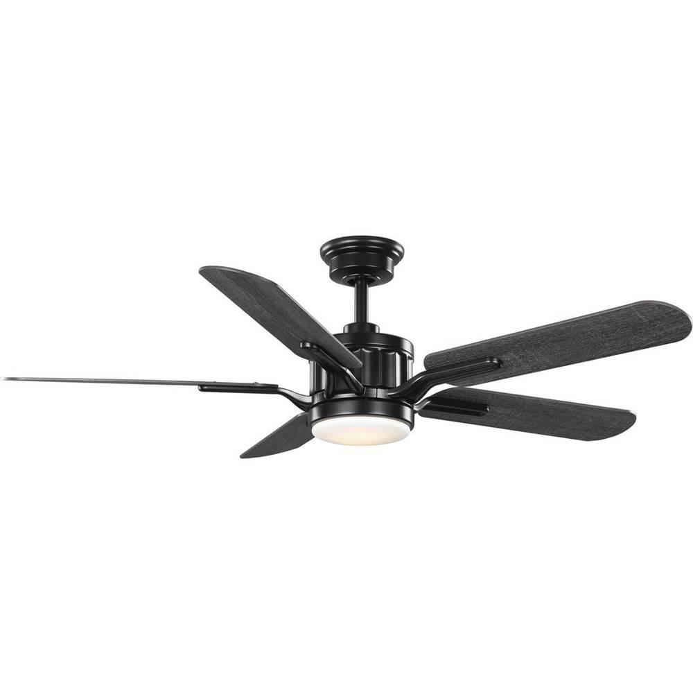 Progress Lighting Claret Collection 5-Blade Reversible Distressed Ebony/Grey Weathered Wood 54-Inch AC Motor LED Transitional Ceiling Fan