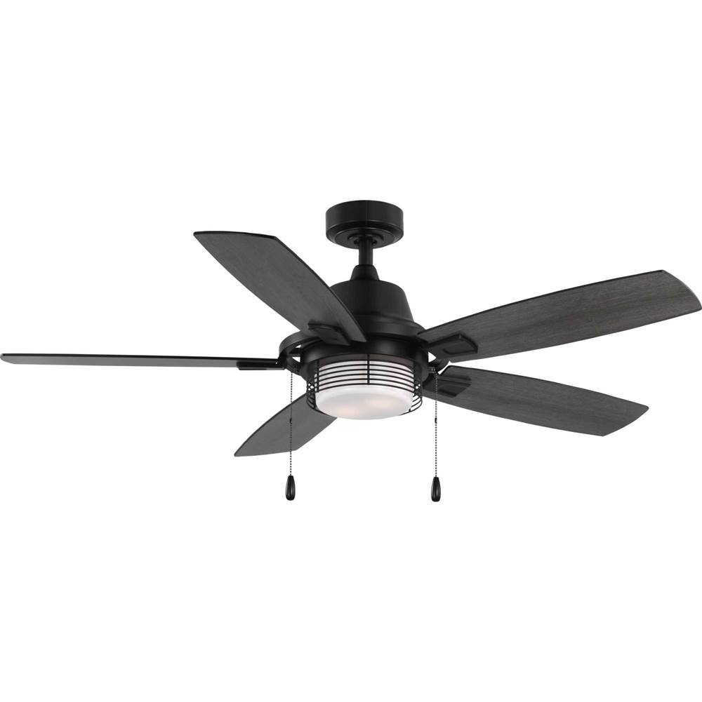 Progress Lighting Freestone Collection 52 in. Five-Blade Matte Black Transitional Ceiling Fan with LED Lamped Light Kit