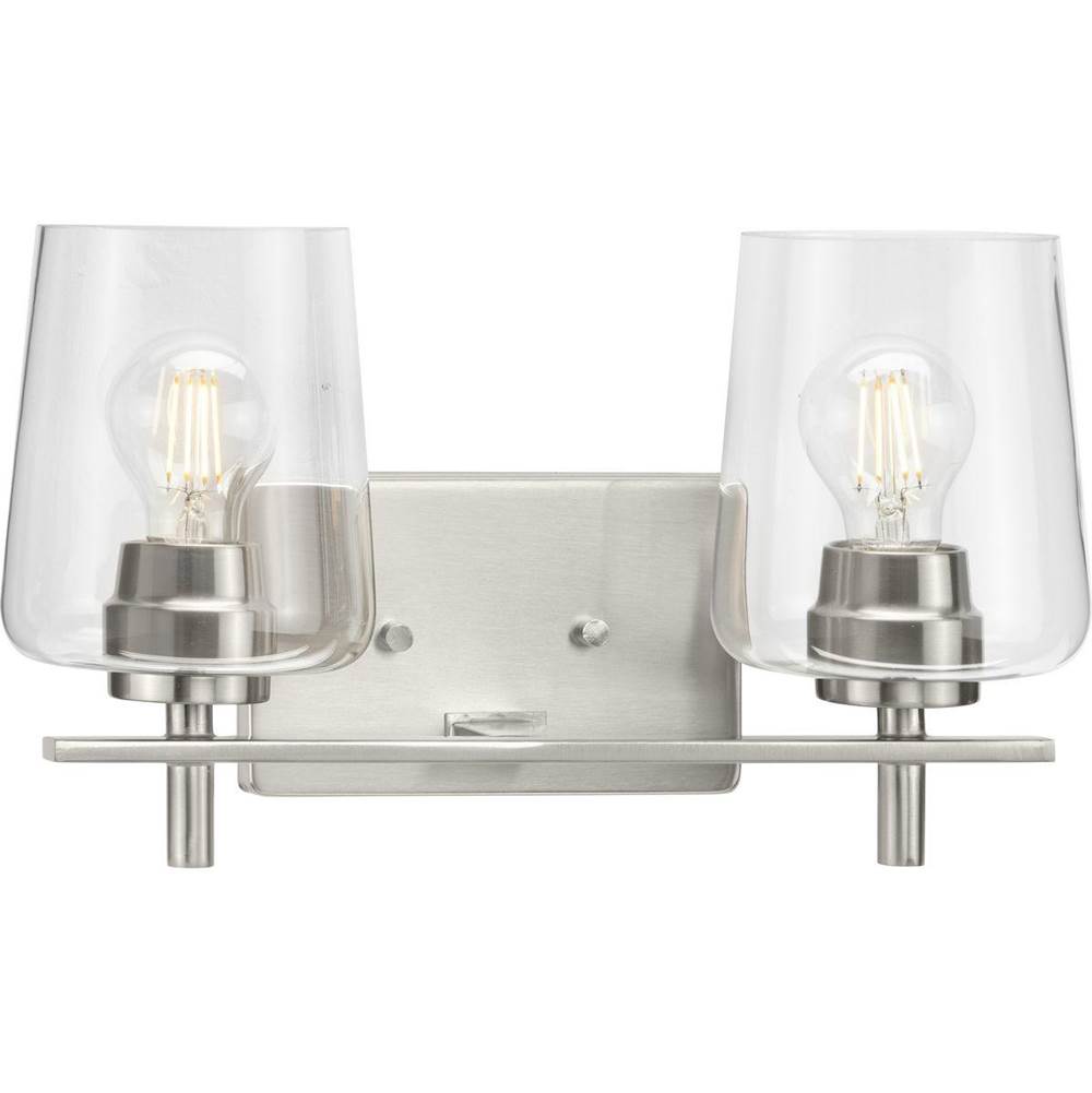 Progress Lighting Calais Collection Two-Light New Traditional Brushed Nickel Clear Glass Bath Vanity Light