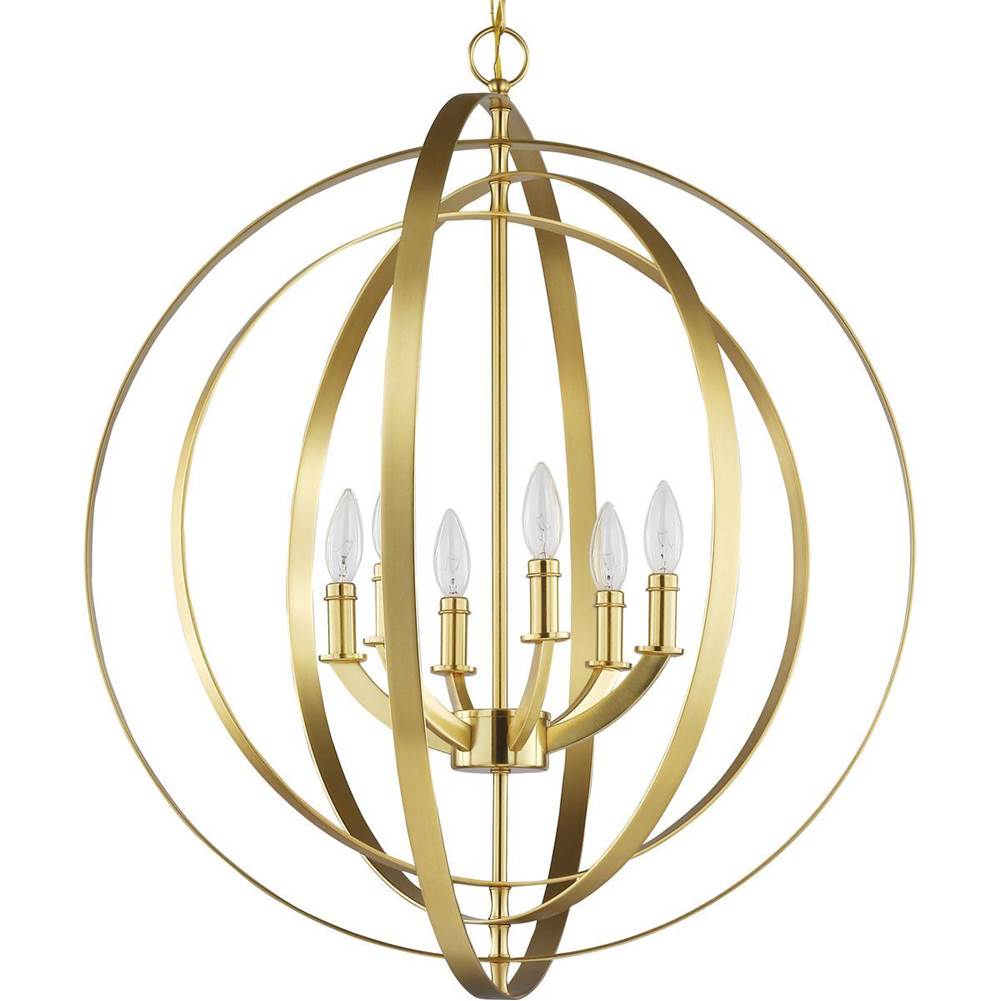 Progress Lighting Equinox Collection Six-Light Satin Brass New Traditional Sphere Pendant Light